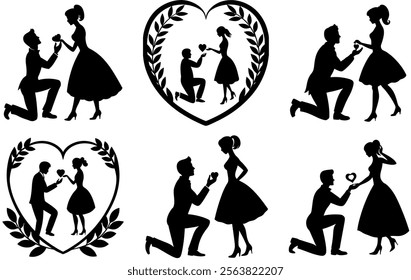 Romantic Couple Silhouette Set  Proposal, Love, and Engagement Poses