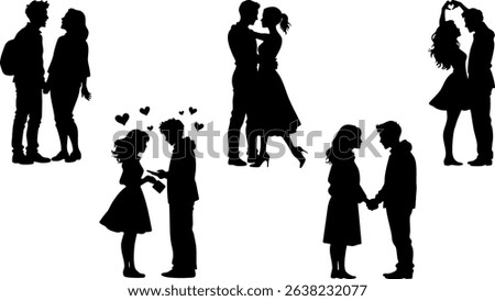 Romantic Couple Silhouette Set - Vector of Lovers Hugging, Kissing, Dancing and Affectionate Gestures