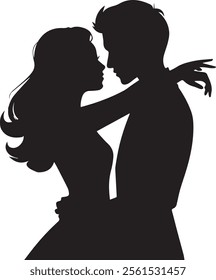 Romantic couple silhouette vector art showing love and connection with timeless poses like hugging and kissing perfect for Valentines Day designs romantic decorations and love themed creative projects