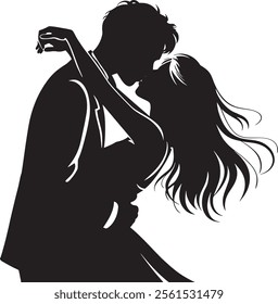 Romantic couple silhouette vector art showing love and connection with timeless poses like hugging and kissing perfect for Valentines Day designs romantic decorations and love themed creative projects