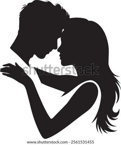 Romantic couple silhouette vector art showing love and connection with timeless poses like hugging and kissing perfect for Valentines Day designs romantic decorations and love themed creative projects
