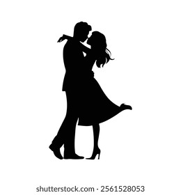 Romantic couple silhouette Vector illustration. kissing couple, Valentine's Day.