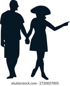 Silueta romántica de la pareja. Ilustración vectorial.
