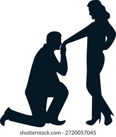 Silueta romántica de la pareja. Ilustración vectorial.