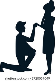 Silhueta de casal romântico. Ilustração de vetor.