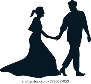 Silueta romántica de la pareja. Ilustración vectorial.