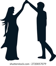 Silhueta de casal romântico. Ilustração de vetor.