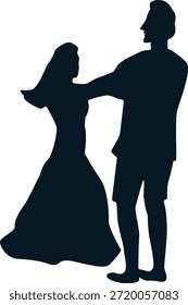 Silueta romántica de la pareja. Ilustración vectorial.