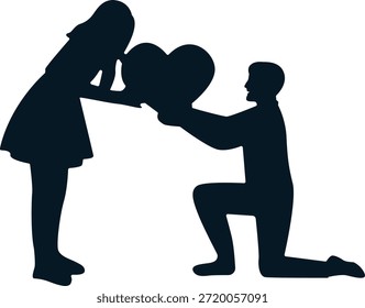 Silueta romántica de la pareja. Ilustración vectorial.