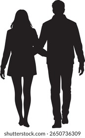 Romantic couple silhouette walking together, perfect for love, relationship, Valentine’s themes.