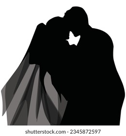 romantic couple silhouette. silhouette of couple at wedding