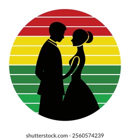 Romantic Couple Silhouette in Wedding Attire