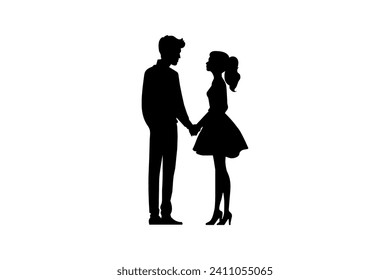 Romantic couple silhouettes. Man and woman in love. Cute couple holding hands and kissing. Couple in love. Romantic concept. Valentines day.