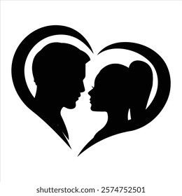 Romantic couple silhouettes within a heart shape. Couple heart-shaped frame. perfect for wedding invitations, Valentine's Day cards, or love-themed projects. Symbolizing love and togetherness.