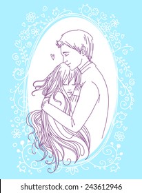 Romantic couple. Simple vector illustration for marriage invitation, wedding photo album cover, Valentine's day greeting card