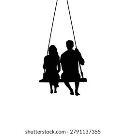 Romantic Couple Sitting on Swing Silhouette Love Relationship Togetherness Valentine Concept Isolated on Transparent Background