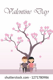 Romantic couple sitting under cherry blossom vector