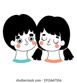 romantic couple smiling over a white background vector illustration design