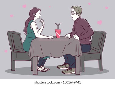 Romantic couple spending time and relaxing together. Flat vector illustration