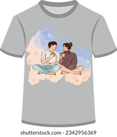 Romantic Couple Spending Time and Relaxing Together. T-Shirt Design