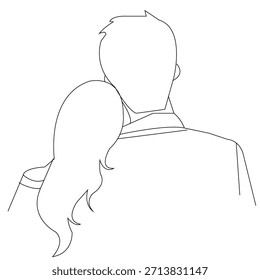 Pareja romántica de pie juntos Vista posterior Line Art