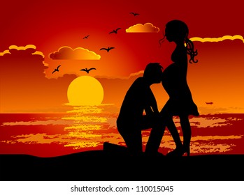 Romantic couple in the summer sunset