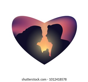 Romantic couple sunset isolated heart.