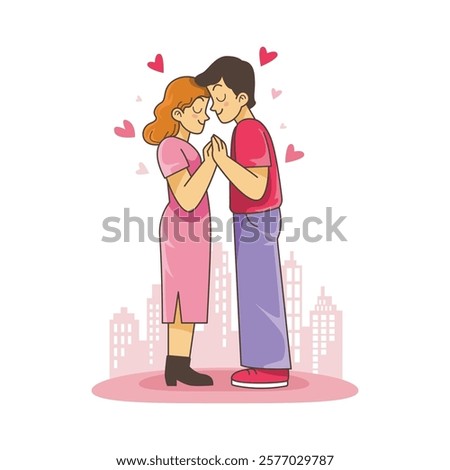 Romantic couple with symbols of love and affection. Illustration of a couple on Valentine's Day.
