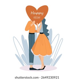 Dia Do Beijo De Casais Românticos. Amor e Relacionamento. Ilustração de vetor de design plano