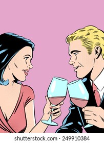 Romantic Couple Toasting - Separate dot and solid color layers