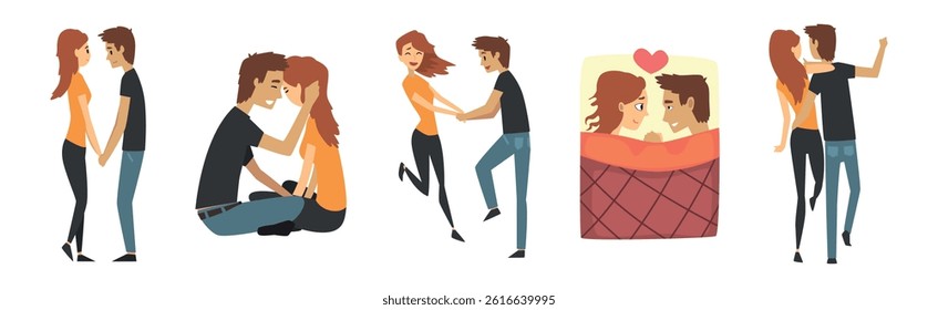 Romantic Couple Together Feel Love and Passion Vector Set