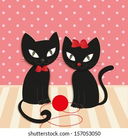 romantic couple of two loving cats - Illustration, vector.