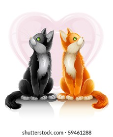 romantic couple of two loving cats