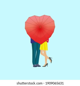 romantic couple with umbrella vector