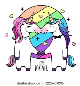 Romantic couple of unicorns. Happy Valentine's Day. Love