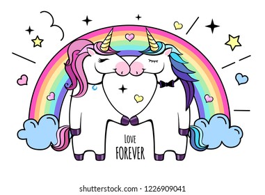 Romantic couple of unicorns. Happy Valentine's Day. Love