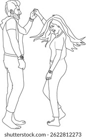 Romantic couple vector illustration featuring a man and woman standing together in a loving pose. Modern flat design, perfect for Valentine's Day, relationships, dating, and love-themed projects. Isol