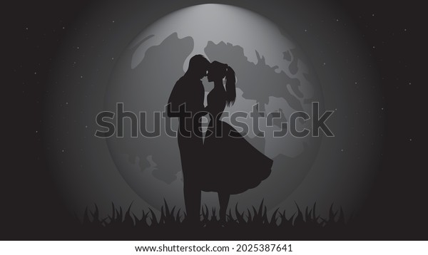 romantic couple vector image | moon |romantic night