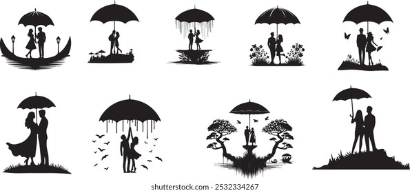 Romantic Couple Vector Silhouette - Elegant Digital Art for Vector, Cartoon, Clipart ,Line Art Design