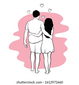 romantic couple walking at the beach on valentine day