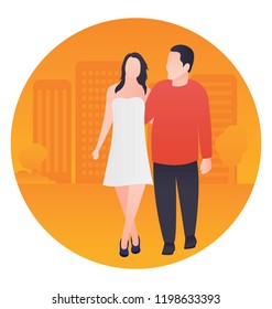
A romantic couple walking on a road 
