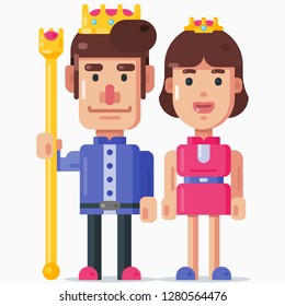 Romantic couple of young man and woman become king and queen illustration