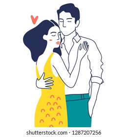 Romantic couples isolated on white background. Love, love story, relationship. Vector design concept for Valentines Day and other users. Hand drawn illustration for 14 February greeting card. 