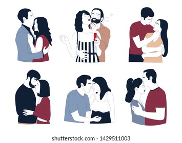 Romantic couples isolated on white background.  Love and relationship. Vector illustration.