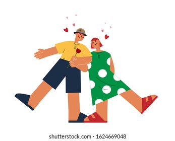 Romantic couples isolated on white background, Men and women in love,  Valentine's Day, Hand drawn vector illustration