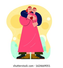 Romantic couples isolated on white background, Men and women in love,  Valentine's Day, Hand drawn vector illustration