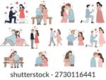 Romantic Couples in Love - Cute Cartoon Vector Illustration Set