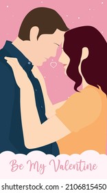 Romantic Couples Man And Woman Kissing in Valentine Card Cartoon Illustration Vector