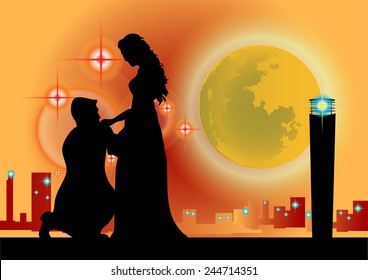 Romantic couples romantic night and the moon.