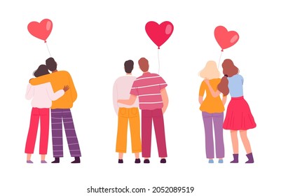 Romantic couples. People in love, diverse relationship. Best friends, LGBT person. Family support vector characters